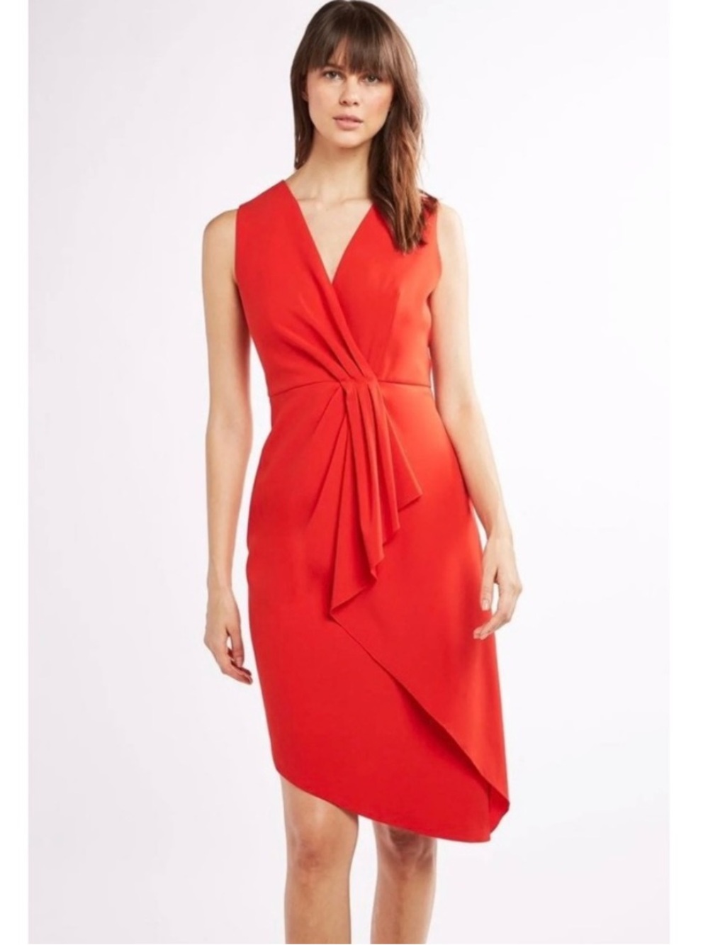 Elie Tahari NWT Gala Apple Red Adrianne Asymmetrical Pleated Sheath Dress